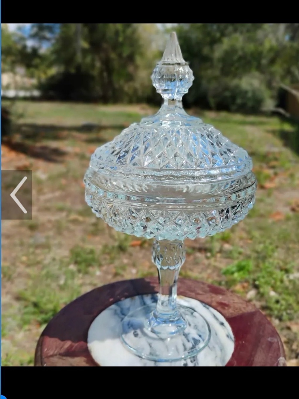 Indiana glass 13” tall covered candy dish